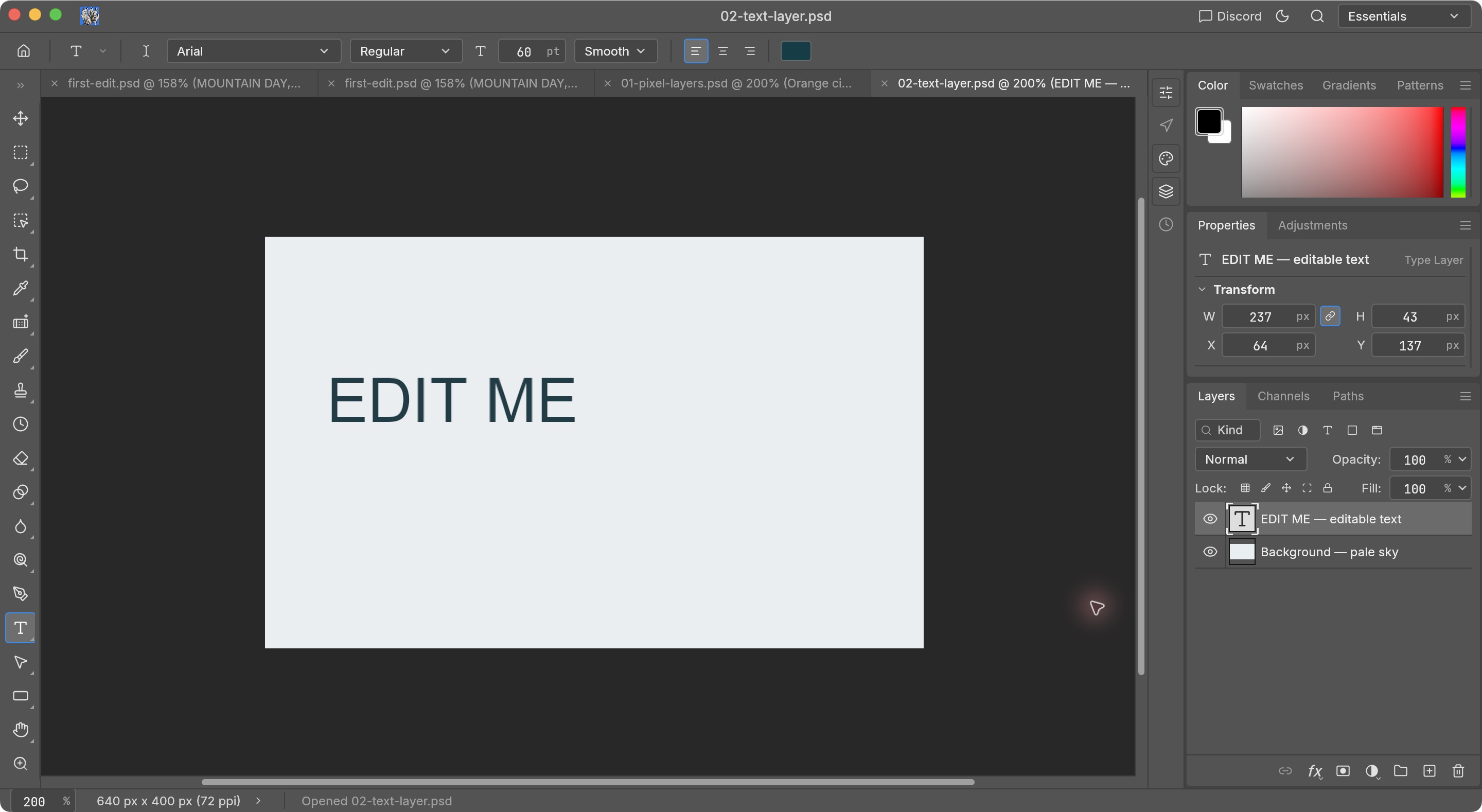 实际修改前，原始文字样本显示 EDIT ME。